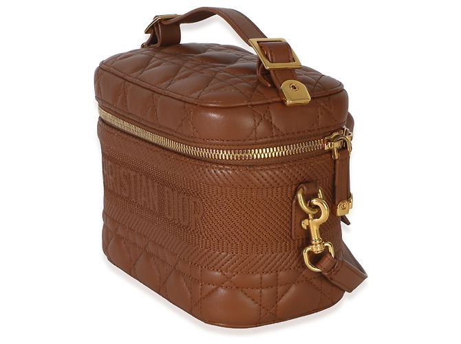 Christian Dior Vanity Small DiorTravel in pelle d'agnello Cannage marrone - vista 3