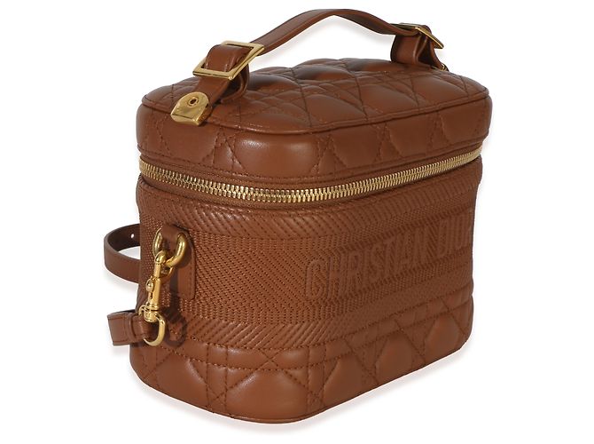 Christian Dior Vanity Small DiorTravel in pelle d'agnello Cannage marrone - vista 4