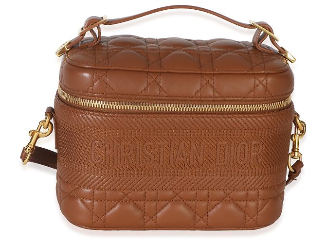 Christian Dior Vanity Small DiorTravel in pelle d'agnello Cannage marrone - vista 8
