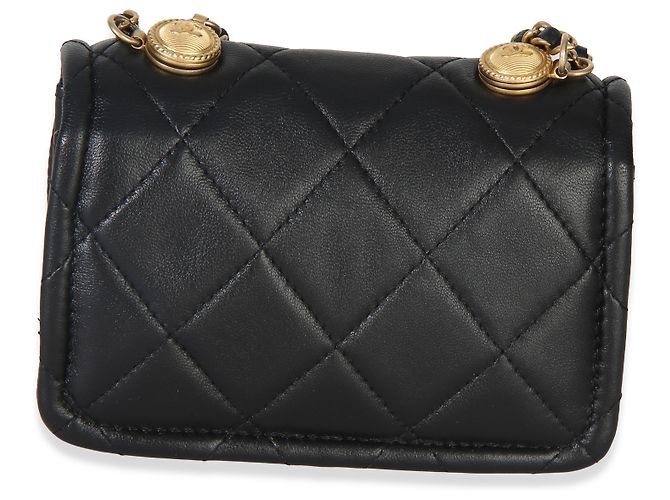 Gabrielle Chanel Extra Mini Flap Bag aus glänzendem Lammleder, gesteppt, Schwarz - Ansicht 2