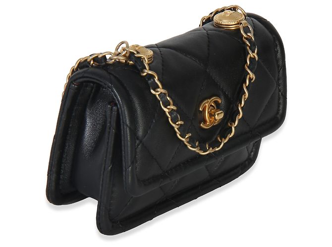 Gabrielle Chanel Extra Mini Flap Bag aus glänzendem Lammleder, gesteppt, Schwarz - Ansicht 4