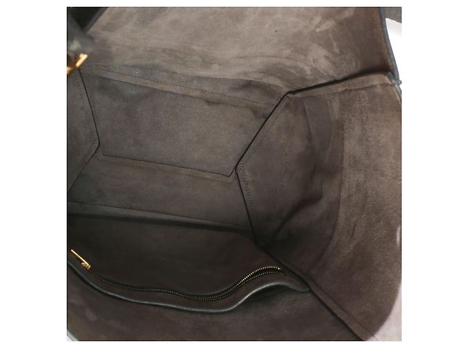 Céline Borsa Secchiello Medium Sangle Celine in Pelle di Vitello Grana Morbida Grigia Marrone - vista 5
