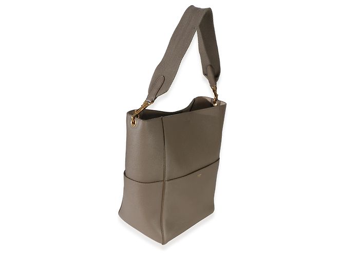 Céline Bolsa Bucket Medium Sangle Celine em couro de bezerro granulado Taupe Marrom - vista 4
