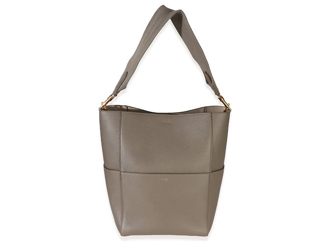 Céline Bolsa Bucket Medium Sangle Celine em couro de bezerro granulado Taupe Marrom - vista 7