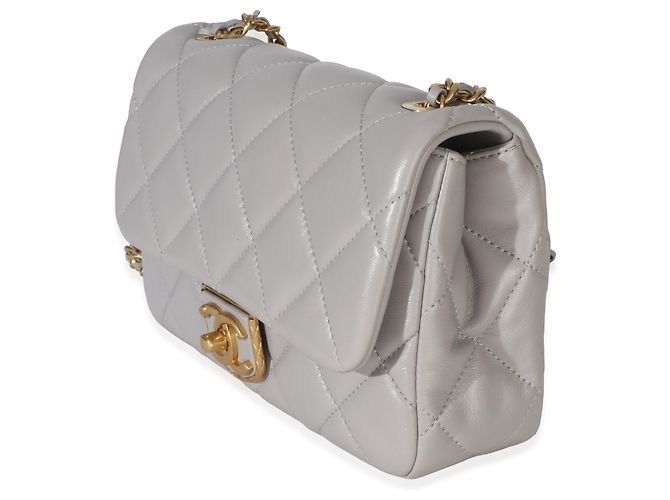 Gabrielle Chanel Mini Flap Bag aus grauem gestepptem Lammleder Braun - Ansicht 3