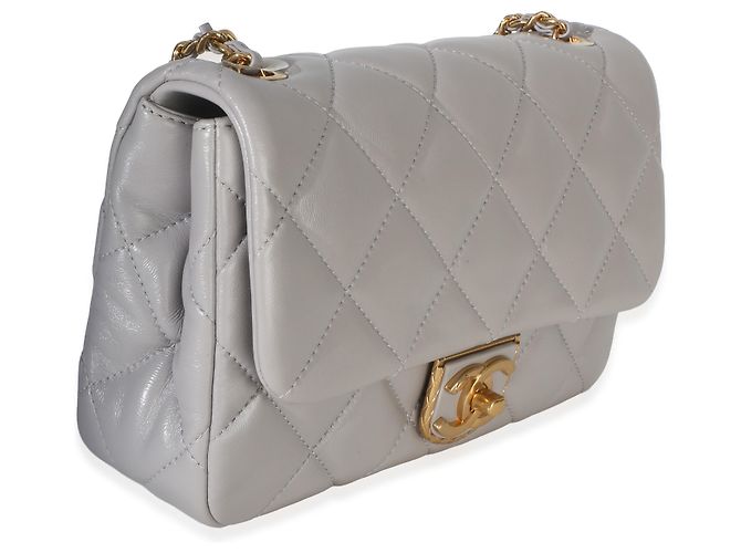 Gabrielle Chanel Mini Flap Bag aus grauem gestepptem Lammleder Braun - Ansicht 4