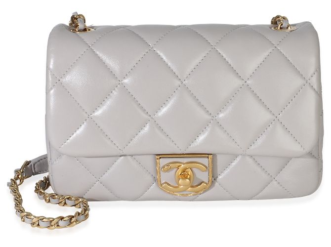 Gabrielle Chanel Mini Flap Bag aus grauem gestepptem Lammleder Braun - Ansicht 8