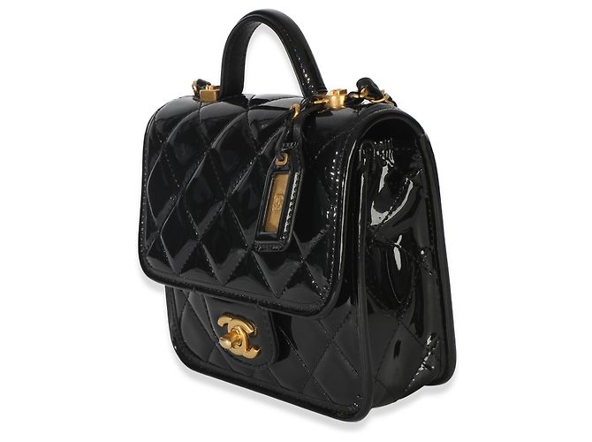 Gabrielle Borsa Chanel Black Quilted Patent School Memory Mini Top Handle Flap Bag Nero - vista 3