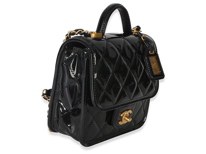 Gabrielle Borsa Chanel Black Quilted Patent School Memory Mini Top Handle Flap Bag Nero - vista 4
