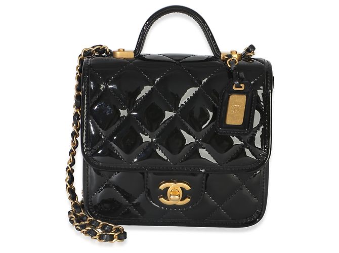 Gabrielle Borsa Chanel Black Quilted Patent School Memory Mini Top Handle Flap Bag Nero - vista 8