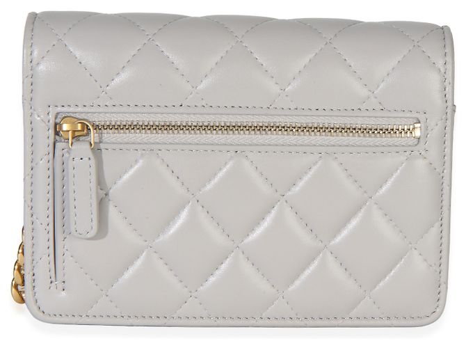Chanel Mini Wallet On Chain aus grauem gestepptem Lammleder mit Schmucksteinen Braun - Ansicht 2