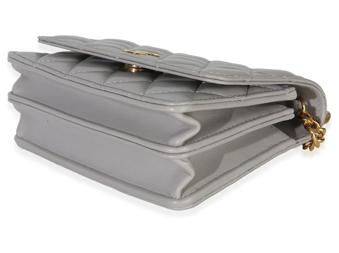 Chanel Mini Wallet On Chain aus grauem gestepptem Lammleder mit Schmucksteinen Braun - Ansicht 6