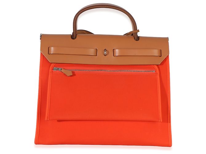 Hermès Orange Poppy Toile Vache Hunter Herbag Zip 31 PM PHW Arancione - vista 2