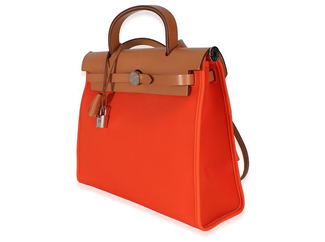 Hermès Orange Poppy Toile Vache Hunter Herbag Zip 31 PM PHW Arancione - vista 3