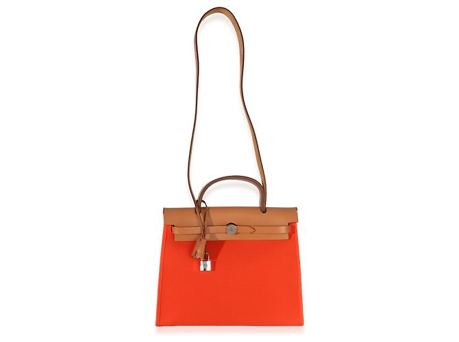 Hermès Orange Poppy Toile Vache Hunter Herbag Zip 31 PM PHW Arancione - vista 5