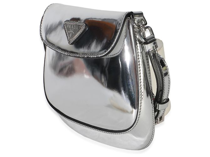 Mini borsa a patta Cleo Prada in argento spazzolato - vista 3