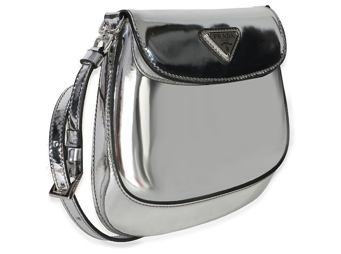 Mini borsa a patta Cleo Prada in argento spazzolato - vista 4
