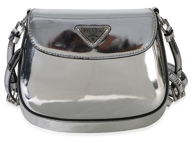 Mini borsa a patta Cleo Prada in argento spazzolato - vista 8