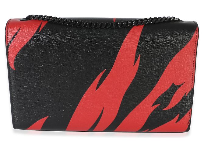Borsa a catena Kate Medium Saint Laurent Black Red Flame Grain De Poudre Nero - vista 2