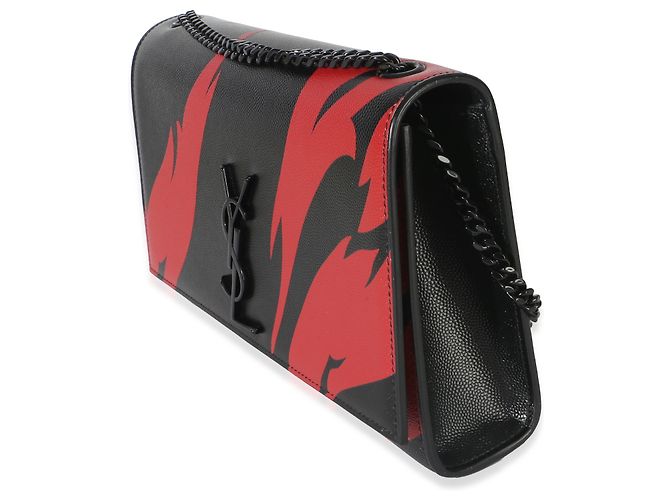 Borsa a catena Kate Medium Saint Laurent Black Red Flame Grain De Poudre Nero - vista 3