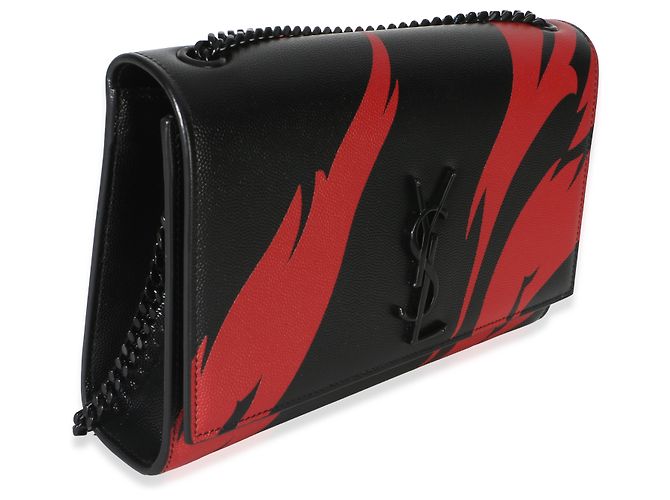 Borsa a catena Kate Medium Saint Laurent Black Red Flame Grain De Poudre Nero - vista 4