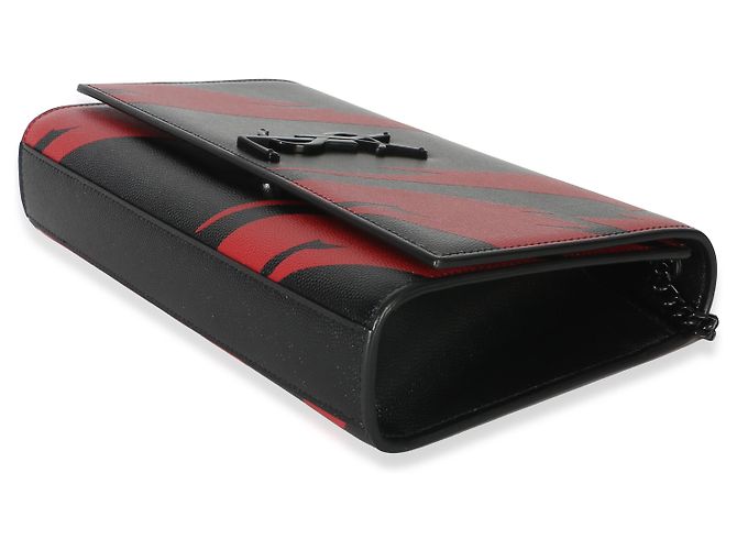 Borsa a catena Kate Medium Saint Laurent Black Red Flame Grain De Poudre Nero - vista 6