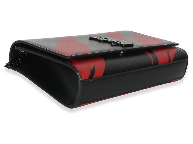 Borsa a catena Kate Medium Saint Laurent Black Red Flame Grain De Poudre Nero - vista 7