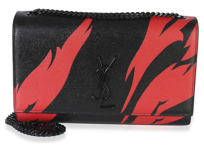 Borsa a catena Kate Medium Saint Laurent Black Red Flame Grain De Poudre Nero - vista 8