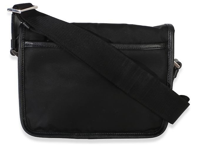 Bolsa Messenger Prada em Tessuto Saffiano preta com fivela dupla Preto - vista 2