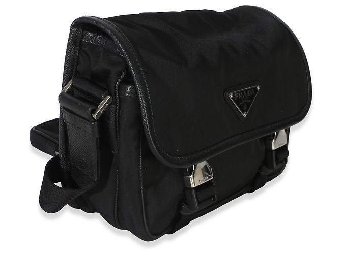 Bolsa Messenger Prada em Tessuto Saffiano preta com fivela dupla Preto - vista 4