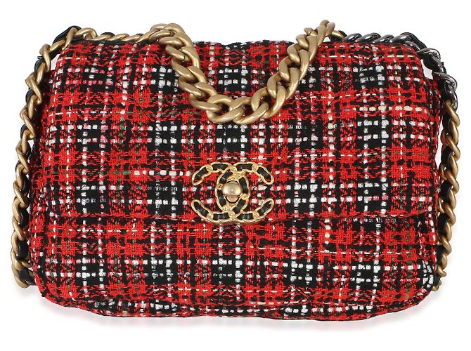 Chanel 19 Flap Bag Medium aus gestepptem Tweed in Rot-Schwarz-Multicolor - Ansicht 7