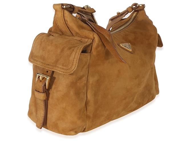 Prada Borsa a tracolla Large Explore in camoscio marrone Beige - vista 2