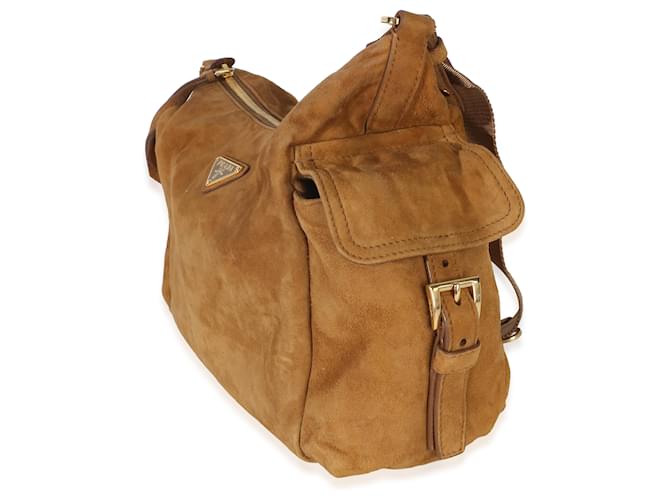 Prada Borsa a tracolla Large Explore in camoscio marrone Beige - vista 3