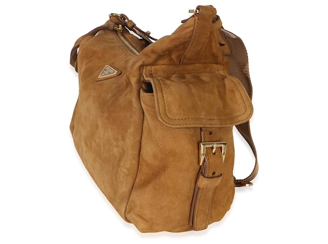 Prada Borsa a tracolla Large Explore in camoscio marrone Beige - vista 4