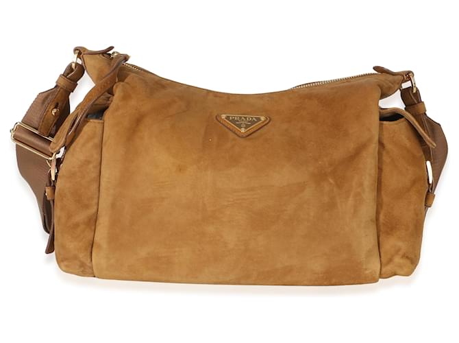 Prada Borsa a tracolla Large Explore in camoscio marrone Beige - vista 8