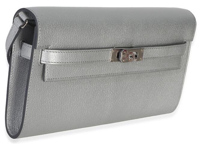 Portafoglio Hermès Kelly Wallet To Go in pelle Chevre Chamkilight Argent Metallic PHW - vista 4