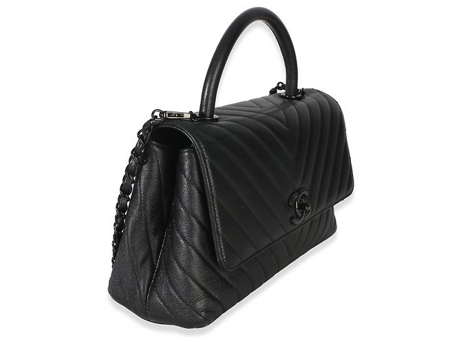 Gabrielle Borsa Chanel Small Coco Top Handle in pelle Caviar nera con motivo Chevron So Black Nero - vista 2