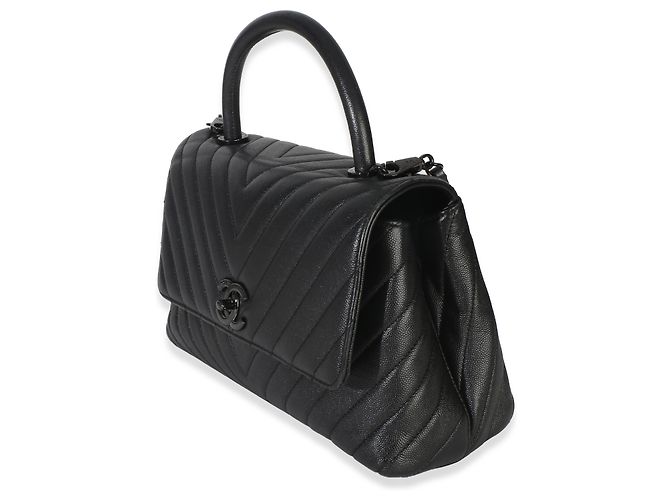 Gabrielle Borsa Chanel Small Coco Top Handle in pelle Caviar nera con motivo Chevron So Black Nero - vista 3