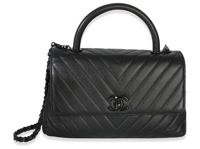 Gabrielle Borsa Chanel Small Coco Top Handle in pelle Caviar nera con motivo Chevron So Black Nero - vista 7