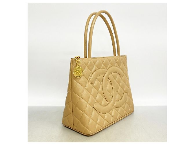 Borsa Tote Chanel in vitello martellato beige - vista 2