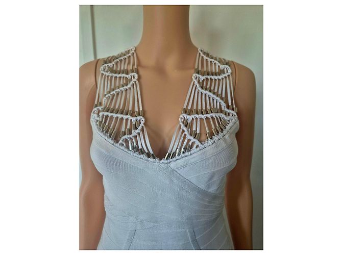 Herve Leger weißes Bandage-Kleid mit metallischen Details Silber - Ansicht 2
