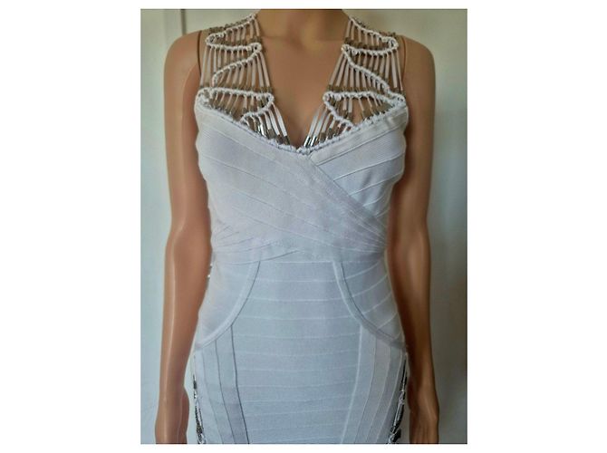 Herve Leger weißes Bandage-Kleid mit metallischen Details Silber - Ansicht 3