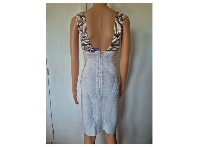 Herve Leger weißes Bandage-Kleid mit metallischen Details Silber - Ansicht 5