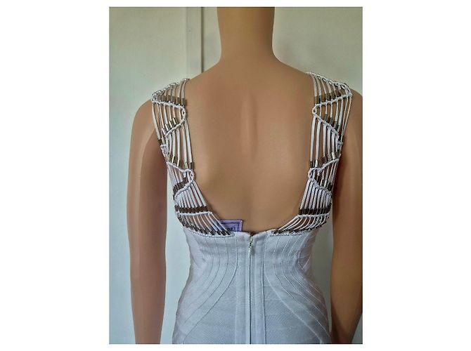 Herve Leger weißes Bandage-Kleid mit metallischen Details Silber - Ansicht 6