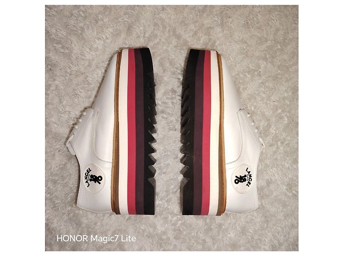 Scarpe Derby platform in pelle bianca Lancel Marrone Bianco Bordò - vista 10