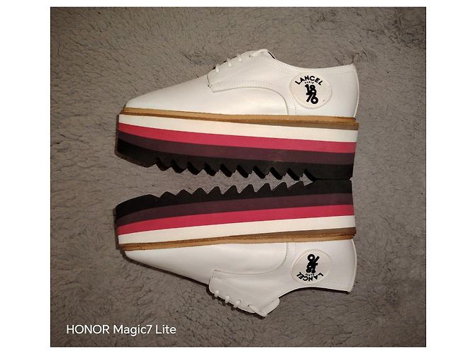 Scarpe Derby platform in pelle bianca Lancel Marrone Bianco Bordò - vista 2