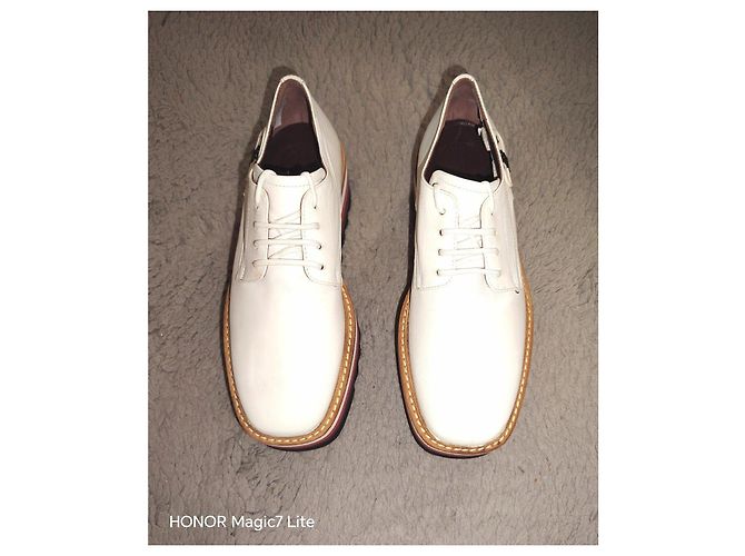 Scarpe Derby platform in pelle bianca Lancel Marrone Bianco Bordò - vista 3