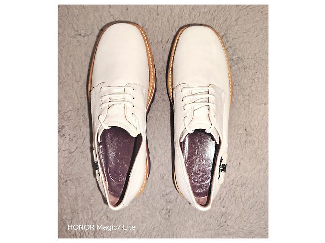 Scarpe Derby platform in pelle bianca Lancel Marrone Bianco Bordò - vista 6