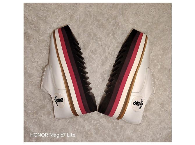 Scarpe Derby platform in pelle bianca Lancel Marrone Bianco Bordò - vista 8