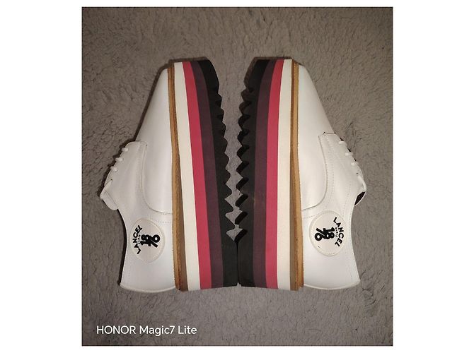 Scarpe Derby platform in pelle bianca Lancel Marrone Bianco Bordò - vista 9